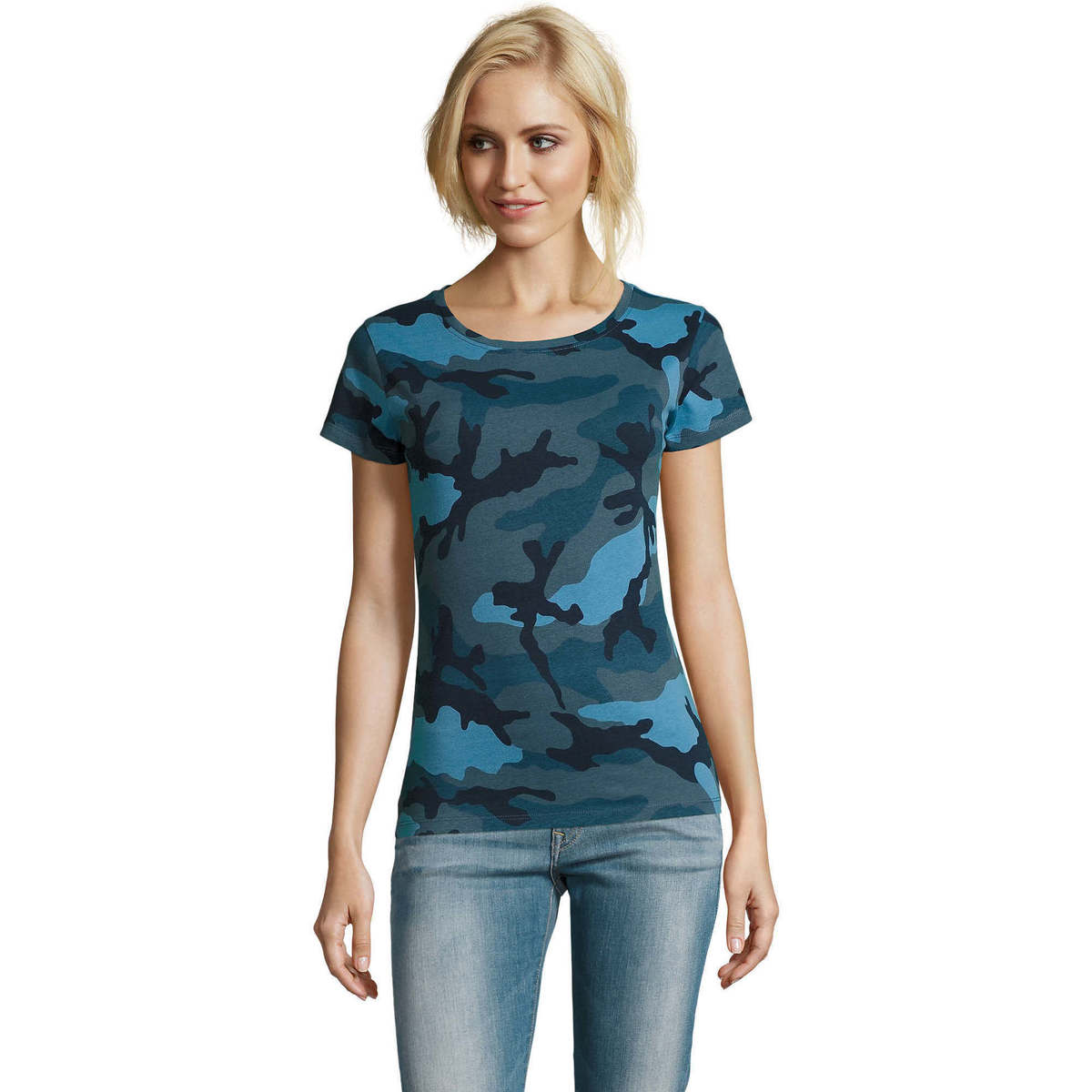 vaatteet Naiset Lyhythihainen t-paita Sols CAMOUFLAGE DESIGN WOMEN Sininen