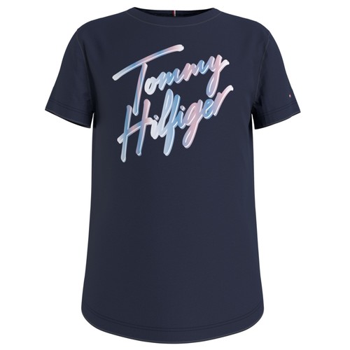 vaatteet Tytöt Lyhythihainen t-paita Tommy Hilfiger KG0KG05870-C87 Laivastonsininen
