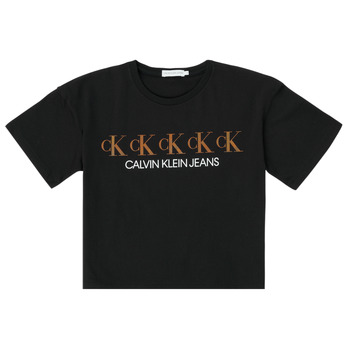 vaatteet Tytöt Lyhythihainen t-paita Calvin Klein Jeans CK REPEAT FOIL BOXY T-SHIRT Musta