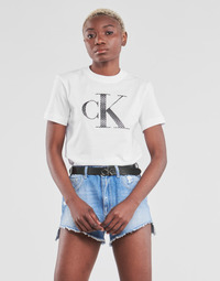 vaatteet Naiset Lyhythihainen t-paita Calvin Klein Jeans SATIN BONDED FILLED CK TEE Valkoinen