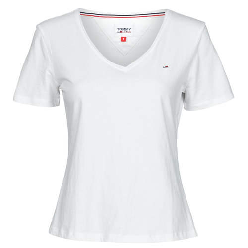 vaatteet Naiset Lyhythihainen t-paita Tommy Jeans SOFT JERSEY V NECK Valkoinen