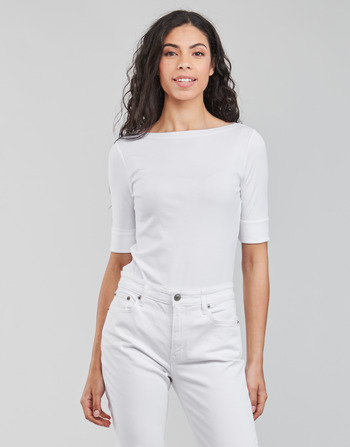 vaatteet Naiset T-paidat pitkillä hihoilla Lauren Ralph Lauren JUDY-ELBOW SLEEVE-KNIT Valkoinen