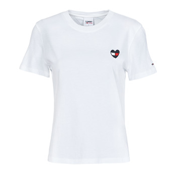 vaatteet Naiset Lyhythihainen t-paita Tommy Jeans TJW REGULAR HOMESPUN HEART TEE Valkoinen
