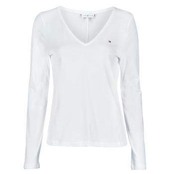 vaatteet Naiset T-paidat pitkillä hihoilla Tommy Hilfiger REGULAR CLASSIC V-NK TOP LS Valkoinen