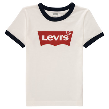 vaatteet Pojat Lyhythihainen t-paita Levi's BATWING RINGER TEE Valkoinen / Musta
