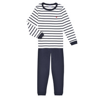 vaatteet Lapset pyjamat / yöpaidat Petit Bateau TECHI Valkoinen / Sininen
