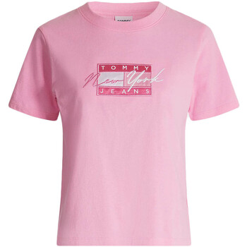 vaatteet Naiset Lyhythihainen t-paita Tommy Jeans DW0DW09813 Vaaleanpunainen