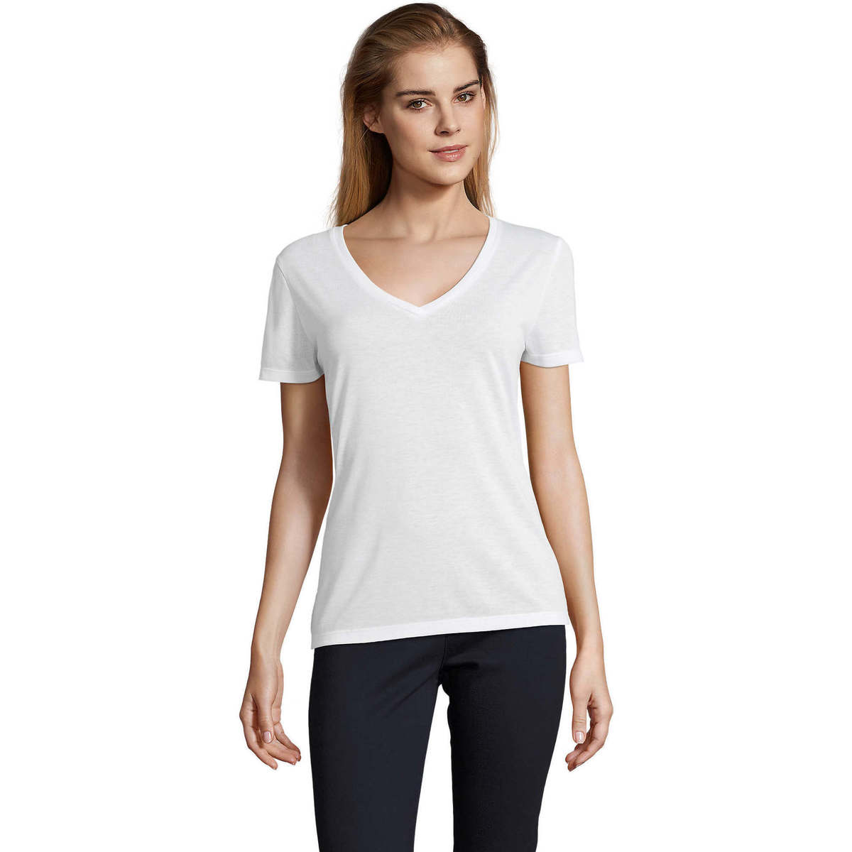 vaatteet Naiset Lyhythihainen t-paita Sols MOTION camiseta de pico mujer Valkoinen