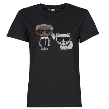 vaatteet Naiset Lyhythihainen t-paita Karl Lagerfeld IKONIK RHINESTONE T-SHIRT Musta