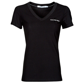 vaatteet Naiset Lyhythihainen t-paita Calvin Klein Jeans MONOGRAM LOGO V-NECK TEE Musta