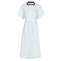 vaatteet Naiset Lyhyt mekko Tommy Hilfiger GBL STP FLARE MIDI POLO DRESS SS Valkoinen