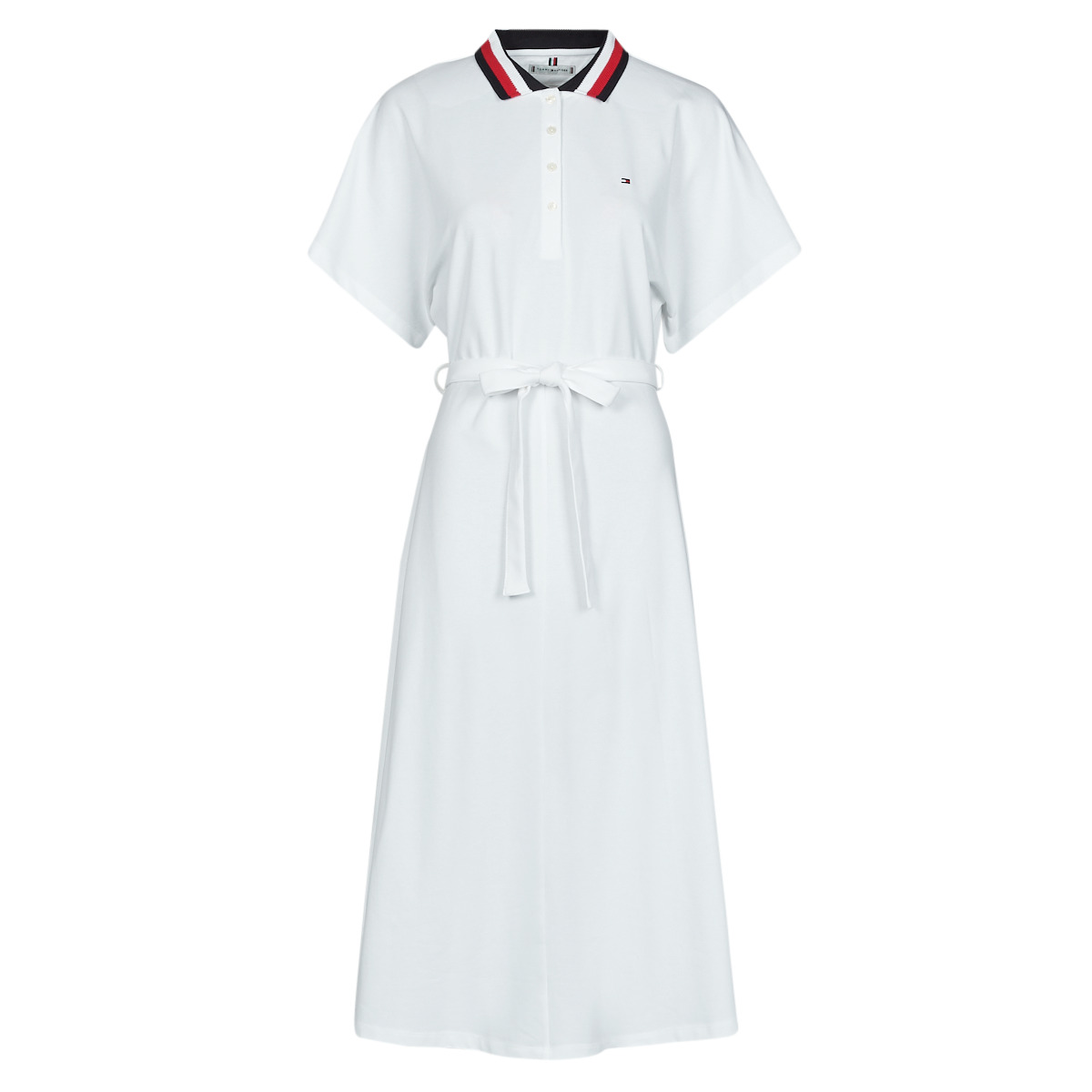 vaatteet Naiset Lyhyt mekko Tommy Hilfiger GBL STP FLARE MIDI POLO DRESS SS Valkoinen