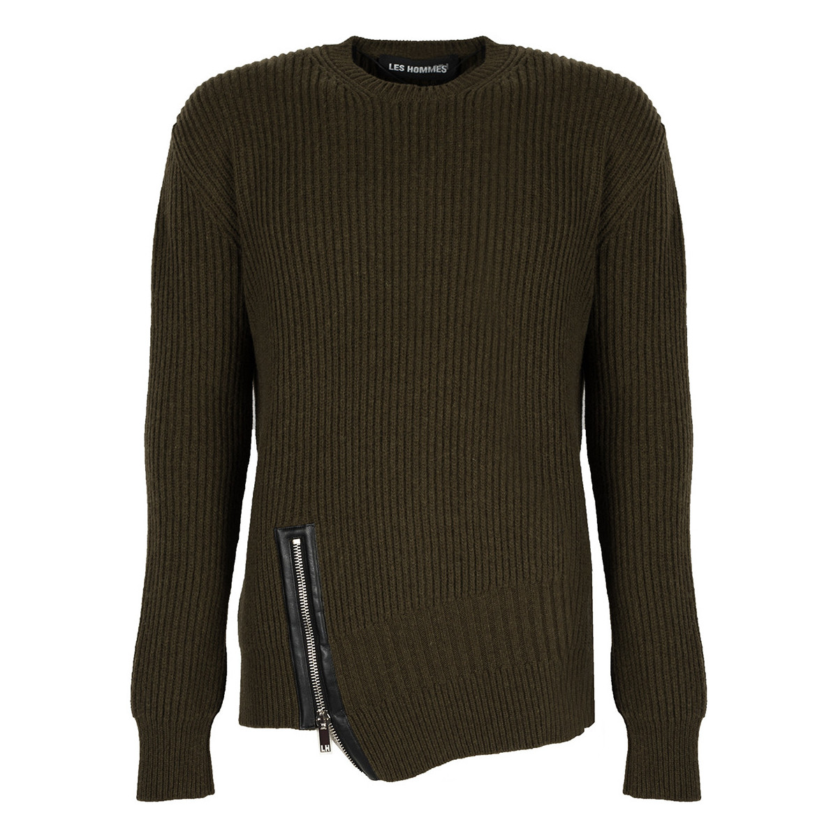 vaatteet Miehet Neulepusero Les Hommes LJK106-656U | Round Neck Sweater with Asymetric Zip Vihreä