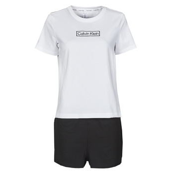 vaatteet Naiset pyjamat / yöpaidat Calvin Klein Jeans PYJAMA SET SHORT Musta / Valkoinen