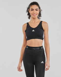 vaatteet Naiset Urheiluliivit adidas Performance 3 Stripes CROP Musta / Valkoinen 