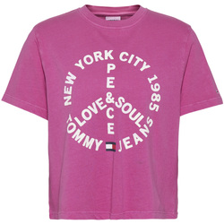 vaatteet Naiset Lyhythihainen t-paita Tommy Jeans DW0DW11282 Vaaleanpunainen