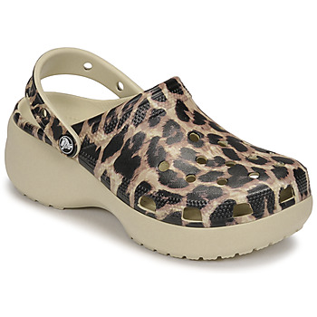 kengät Naiset Puukengät Crocs CLASSIC PLATFORM Beige / Leopardi