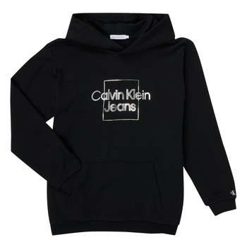 vaatteet Tytöt Svetari Calvin Klein Jeans METALLIC BOX LOGO RELAXED HOODIE Musta