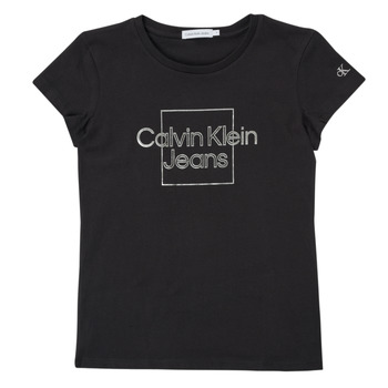 vaatteet Tytöt Lyhythihainen t-paita Calvin Klein Jeans METALLIC BOX SLIM FIT T-SHIRT Musta