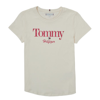 vaatteet Tytöt Lyhythihainen t-paita Tommy Hilfiger KG0KG06821-YBH Valkoinen