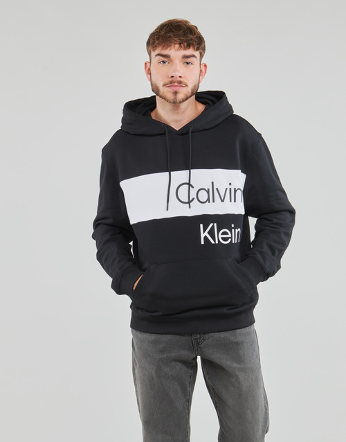 vaatteet Miehet Svetari Calvin Klein Jeans INSTITUTIONAL BLOCKING HOODIE Musta / Valkoinen