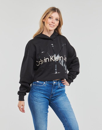 vaatteet Naiset Svetari Calvin Klein Jeans GLOSSY MONOGRAM HOODIE Musta