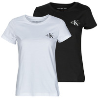 vaatteet Naiset Lyhythihainen t-paita Calvin Klein Jeans 2-PACK MONOLOGO SLIM TEE Musta / Valkoinen