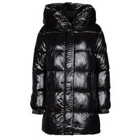 vaatteet Naiset Toppatakki MICHAEL Michael Kors HORIZONTAL QUILTED DOWN COAT WITH  ATTACHED HOOD Musta