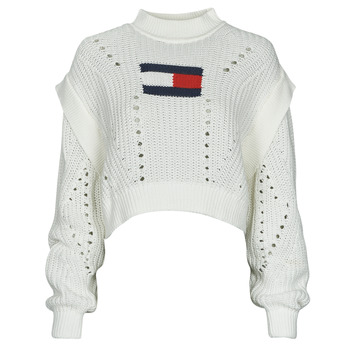 vaatteet Naiset Neulepusero Tommy Jeans TJW OVRSZD FLAG STITCH SWEATER Valkoinen
