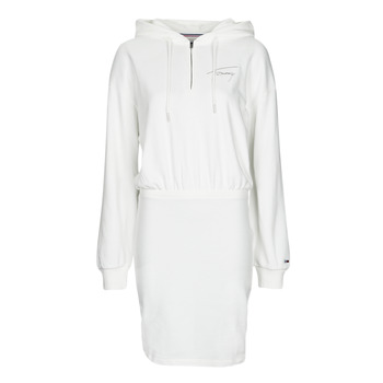vaatteet Naiset Lyhyt mekko Tommy Jeans TJW TOMMY SIGNATURE HOODIE DRESS Valkoinen