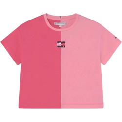 vaatteet Tytöt Lyhythihainen t-paita Tommy Hilfiger  Vaaleanpunainen