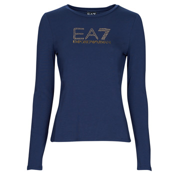 vaatteet Naiset T-paidat pitkillä hihoilla Emporio Armani EA7 8NTT51 Laivastonsininen / Kulta