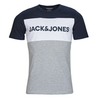 vaatteet Miehet Lyhythihainen t-paita Jack & Jones JJELOGO BLOCKING TEE Laivastonsininen / Harmaa / Valkoinen
