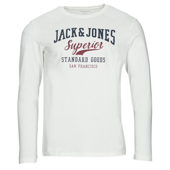vaatteet Miehet T-paidat pitkillä hihoilla Jack & Jones JJELOGO TEE LS O-NECK 2 COL Valkoinen