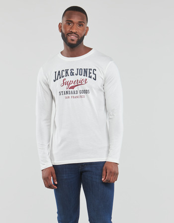 vaatteet Miehet T-paidat pitkillä hihoilla Jack & Jones JJELOGO TEE LS O-NECK 2 COL Valkoinen