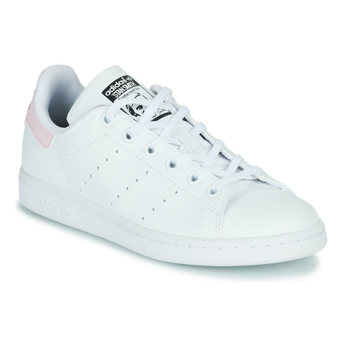kengät Tytöt Matalavartiset tennarit adidas Originals STAN SMITH J Valkoinen / Vaaleanpunainen