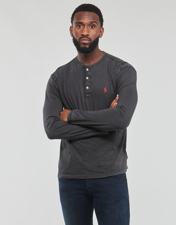 vaatteet Miehet T-paidat pitkillä hihoilla Polo Ralph Lauren T-SHIRT AJUSTE COL TUNISIEN EN COTON Musta / Punainen