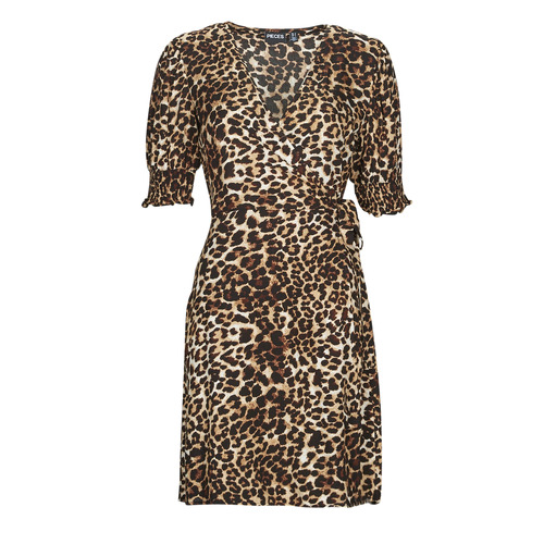 vaatteet Naiset Pitkä mekko Pieces PCTALA 2/4 WRAP  DRESS Leopardi