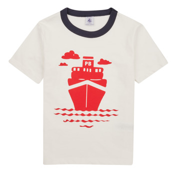 vaatteet Pojat Lyhythihainen t-paita Petit Bateau FOXY Valkoinen / Laivastonsininen / Punainen