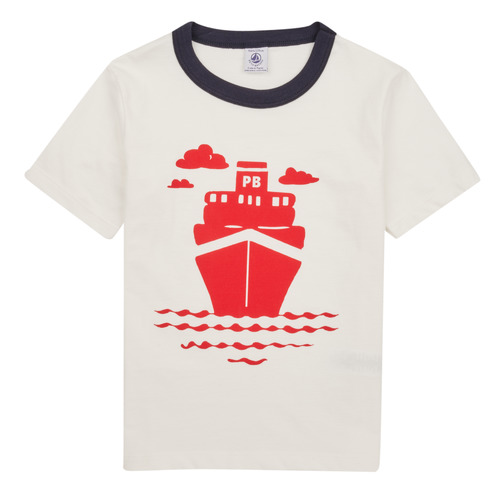 vaatteet Pojat Lyhythihainen t-paita Petit Bateau FOXY Valkoinen / Laivastonsininen / Punainen