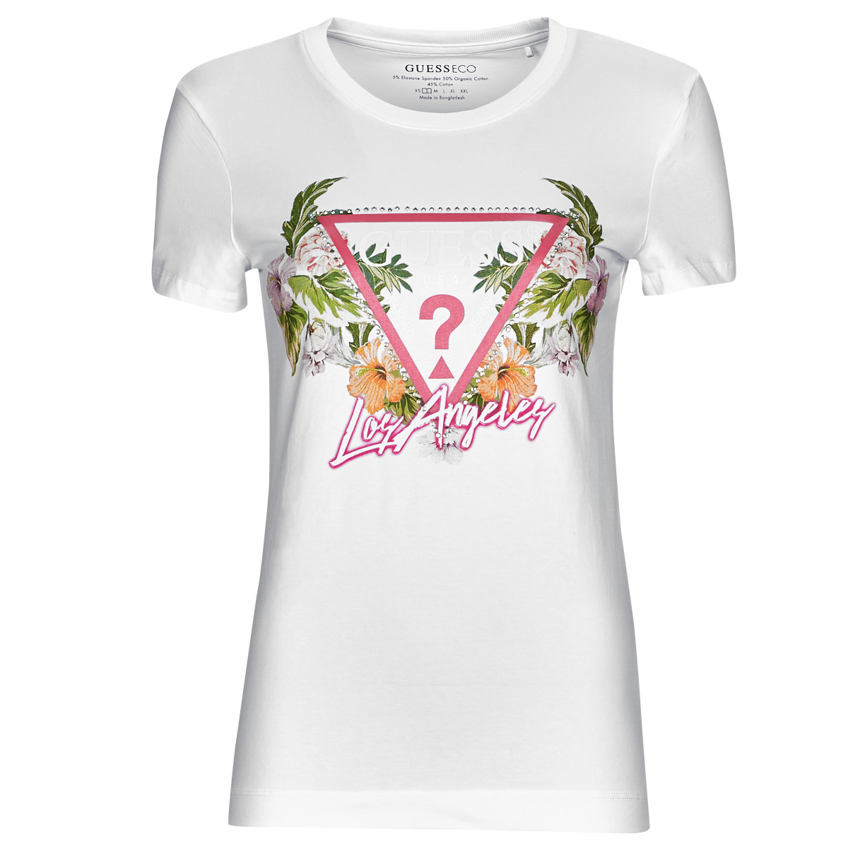 vaatteet Naiset Lyhythihainen t-paita Guess SS CN TRIANGLE FLOWERS TEE Valkoinen