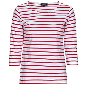 vaatteet Naiset T-paidat pitkillä hihoilla Armor Lux MARINIERE JERSEY ML Valkoinen / Punainen