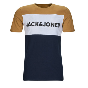 vaatteet Miehet Lyhythihainen t-paita Jack & Jones JJELOGO BLOCKING TEE SS Keltainen / Valkoinen / Laivastonsininen
