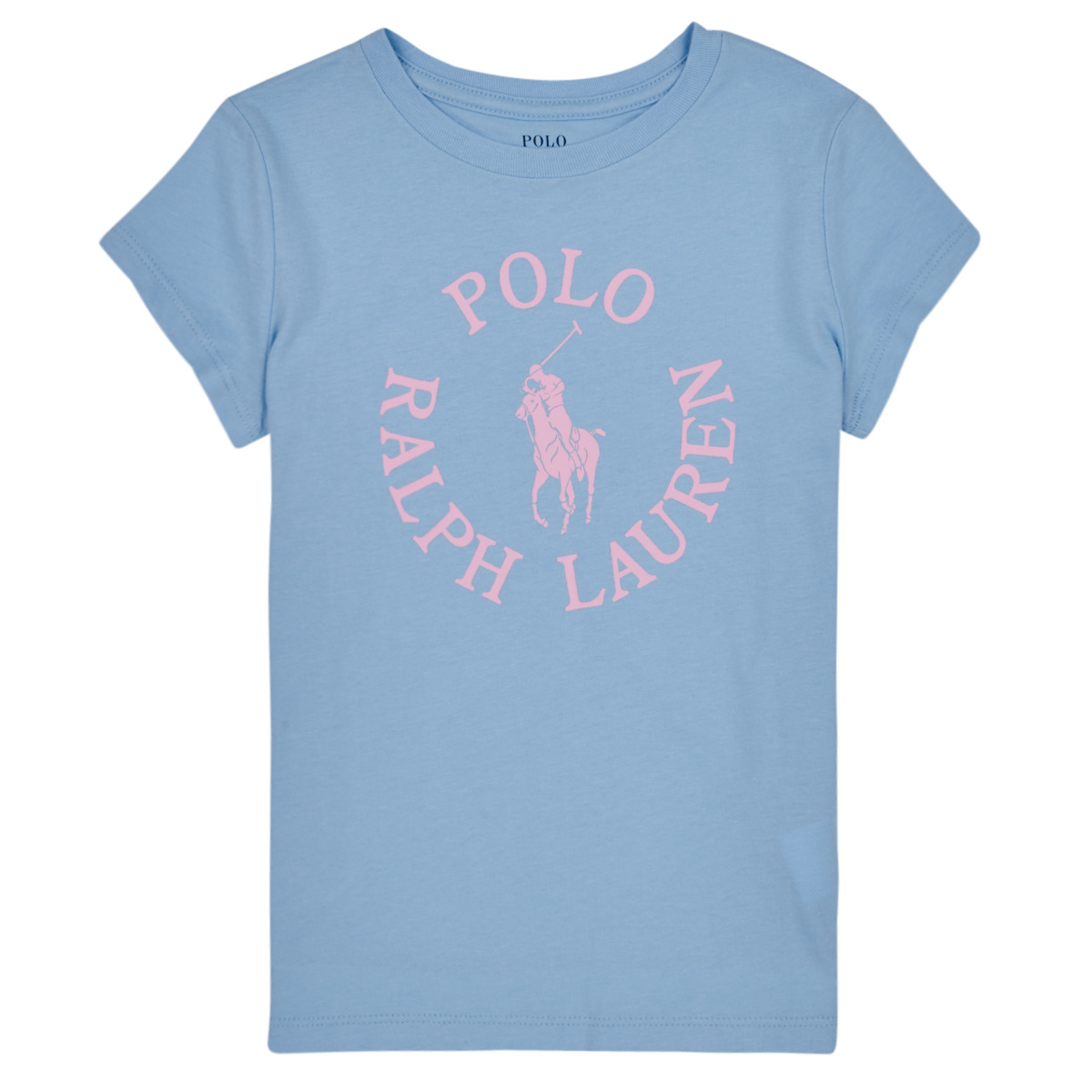 vaatteet Tytöt Lyhythihainen t-paita Polo Ralph Lauren SS GRAPHIC T-KNIT SHIRTS-T-SHIRT Sininen / Taivaansininen / Vaaleanpunainen