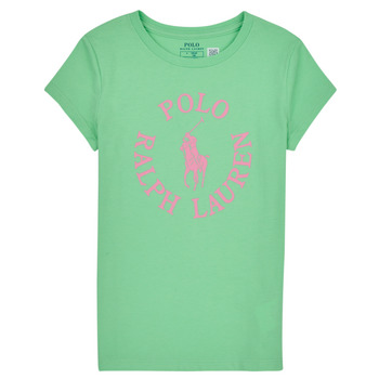 vaatteet Tytöt Lyhythihainen t-paita Polo Ralph Lauren SS GRAPHIC T-KNIT SHIRTS-T-SHIRT Vihreä / Vaaleanpunainen