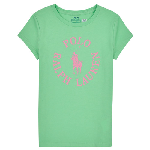 vaatteet Tytöt Lyhythihainen t-paita Polo Ralph Lauren SS GRAPHIC T-KNIT SHIRTS-T-SHIRT Vihreä / Vaaleanpunainen