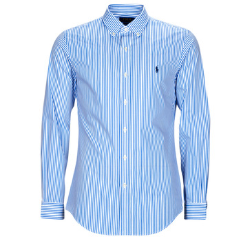 vaatteet Miehet Pitkähihainen paitapusero Polo Ralph Lauren CHEMISE AJUSTEE SLIM FIT EN POPELINE RAYE Sininen / Valkoinen