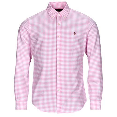 vaatteet Miehet Pitkähihainen paitapusero Polo Ralph Lauren CHEMISE COUPE DROITE EN OXFORD Vaaleanpunainen / Valkoinen