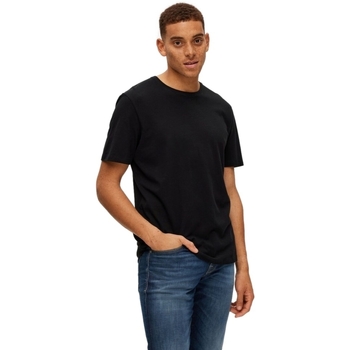 vaatteet Miehet T-paidat & Poolot Selected Noos Pan Linen T-Shirt - Black Musta
