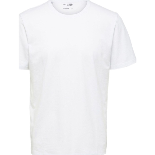 vaatteet Miehet T-paidat & Poolot Selected Noos Pan Linen T-Shirt - Bright White Valkoinen